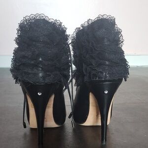 Black Lace Up Stiletto Heels Lace Trim Women Size 9